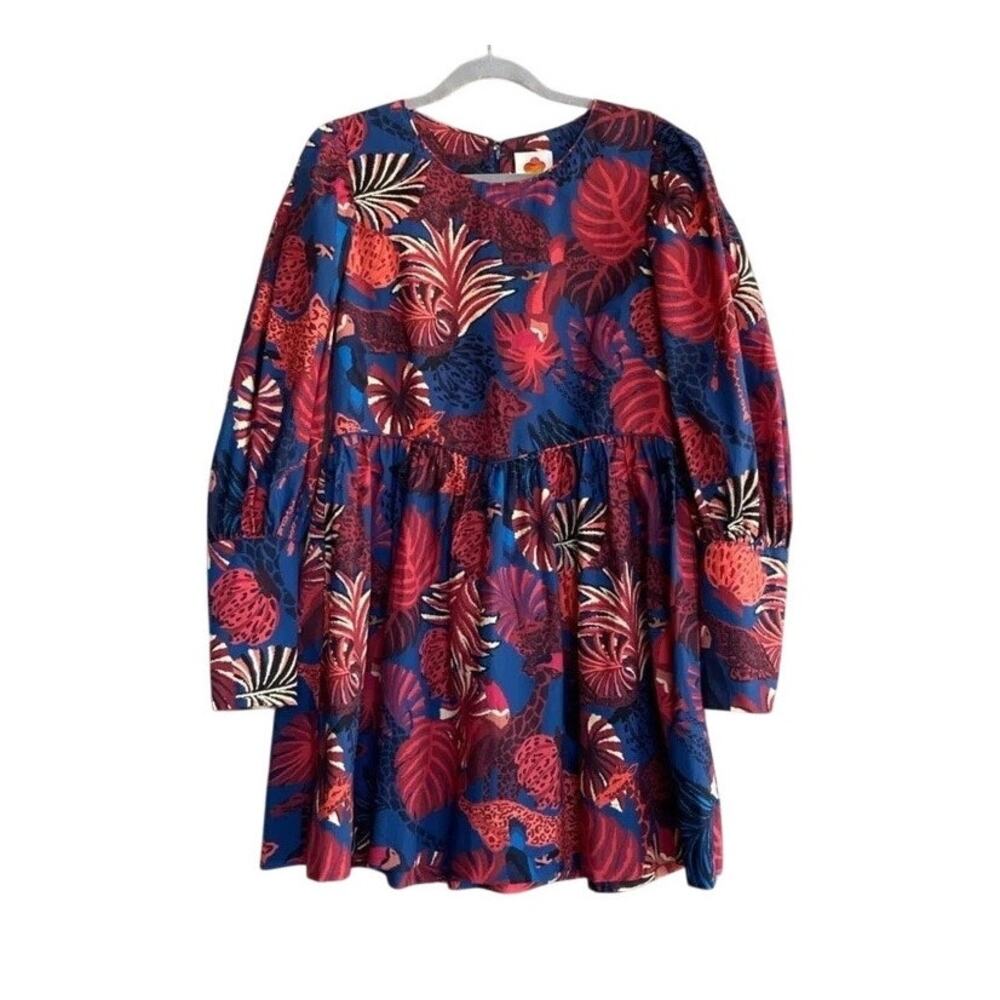 Farm Rio Tropical Leopard Leaf Print Puff Sleeve Mini Dress S